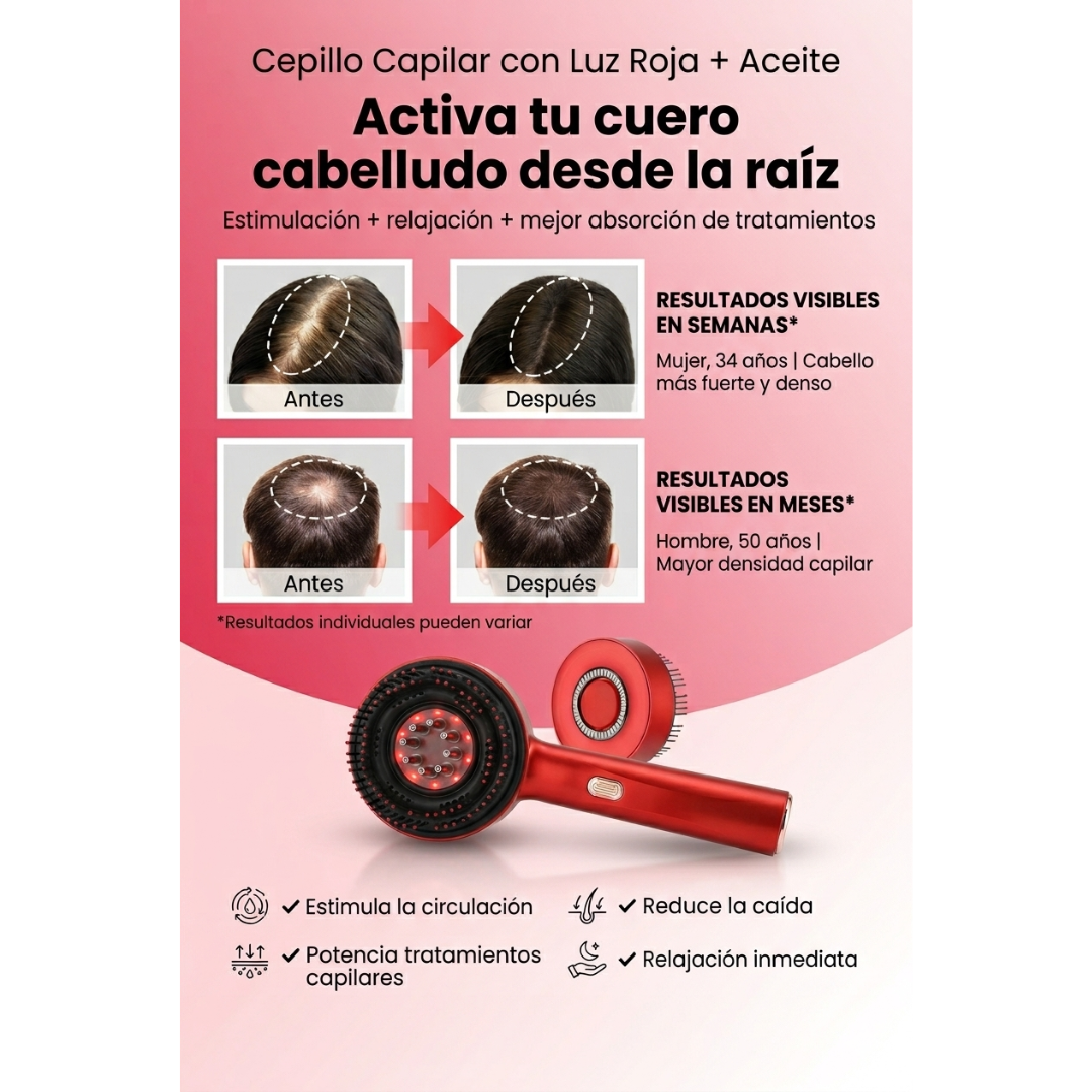 Capilux™ - Cepillo Masajeador Capilar con Terapia de Luz Roja